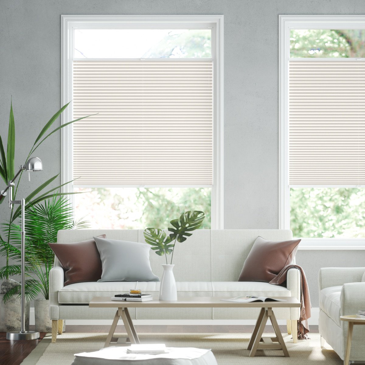 100% blickdichtes Plissee nach Maß mit Struktur, leicht glänzend,  'Reflect'-Rückseite - Weiß | Sonnenschutz für Fenster nach Maß - Online-Shop