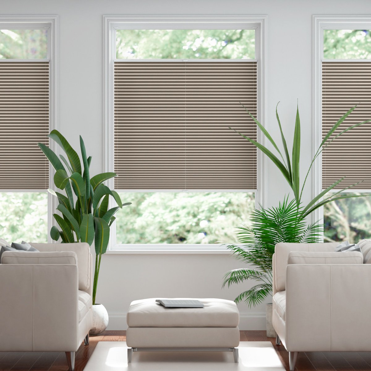 100% blickdichtes Plissee | nach leicht Sonnenschutz für Online-Shop Maß Maß nach - Taupe Struktur, - Fenster glänzend mit