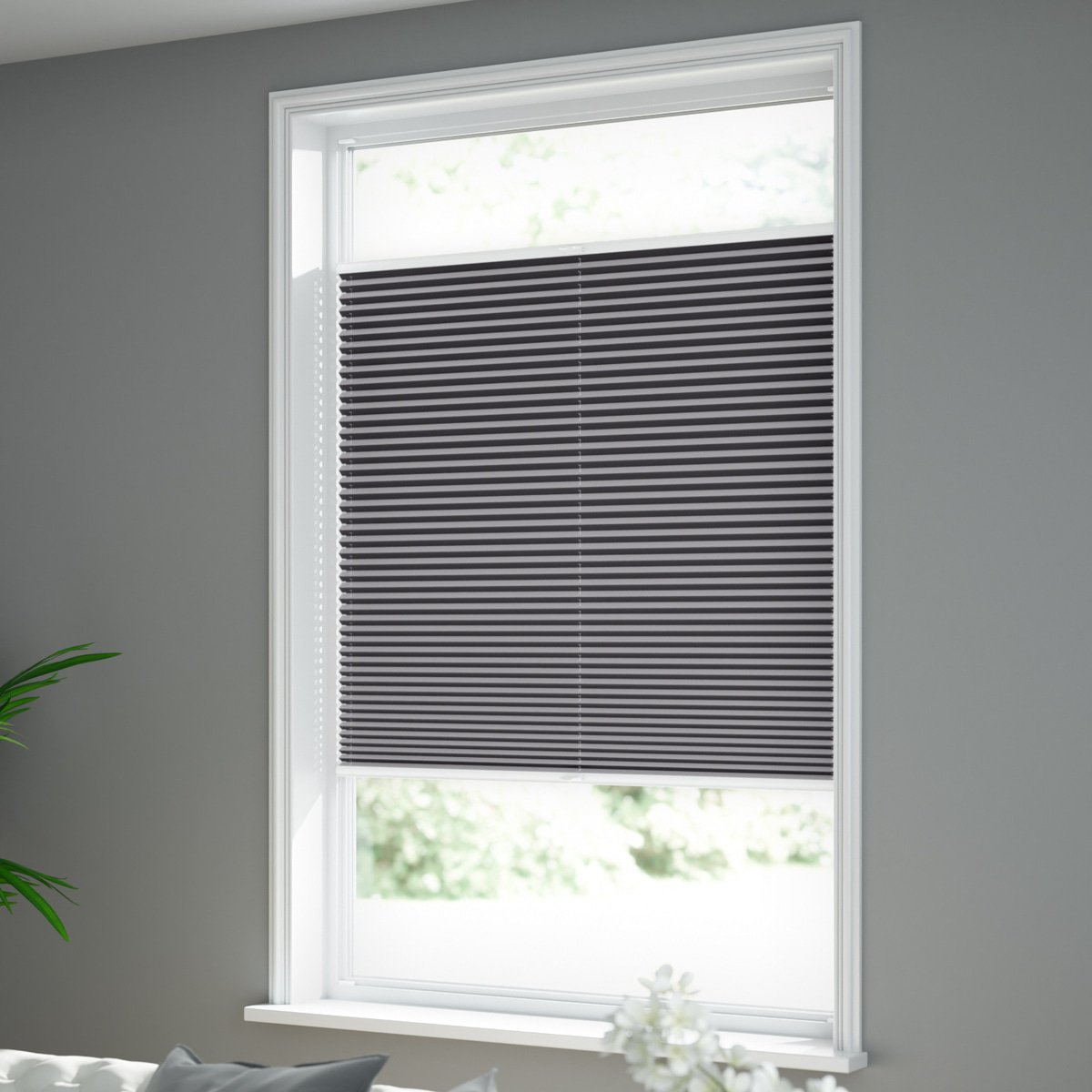 Sonnenschutz Maß - für Struktur, Online-Shop blickdichtes | Plissee 100% nach - leicht glänzend mit Fenster nach Maß Grau