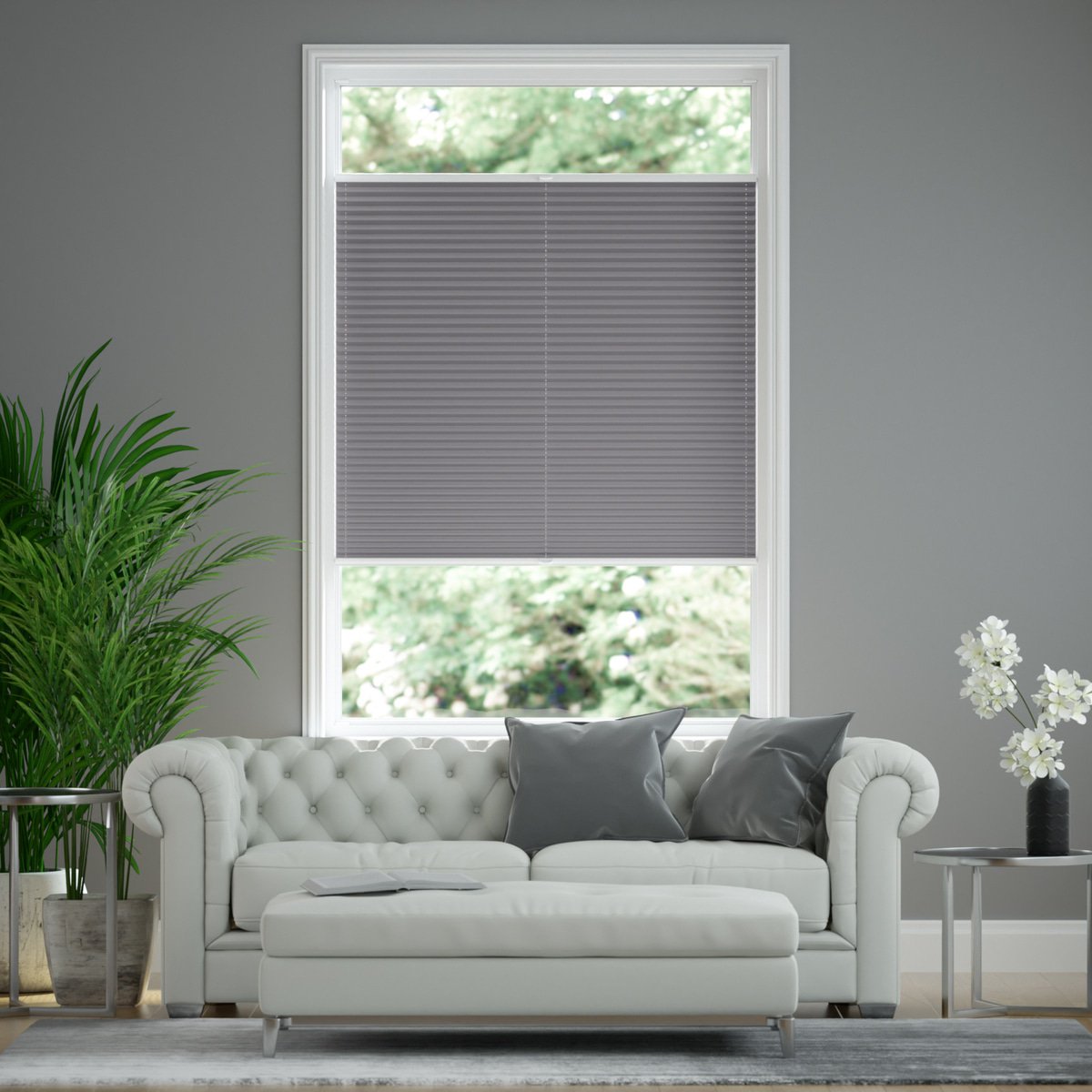 100% blickdichtes Plissee nach Maß nach - Sonnenschutz für glänzend mit Struktur, Grau Maß Fenster - leicht Online-Shop 