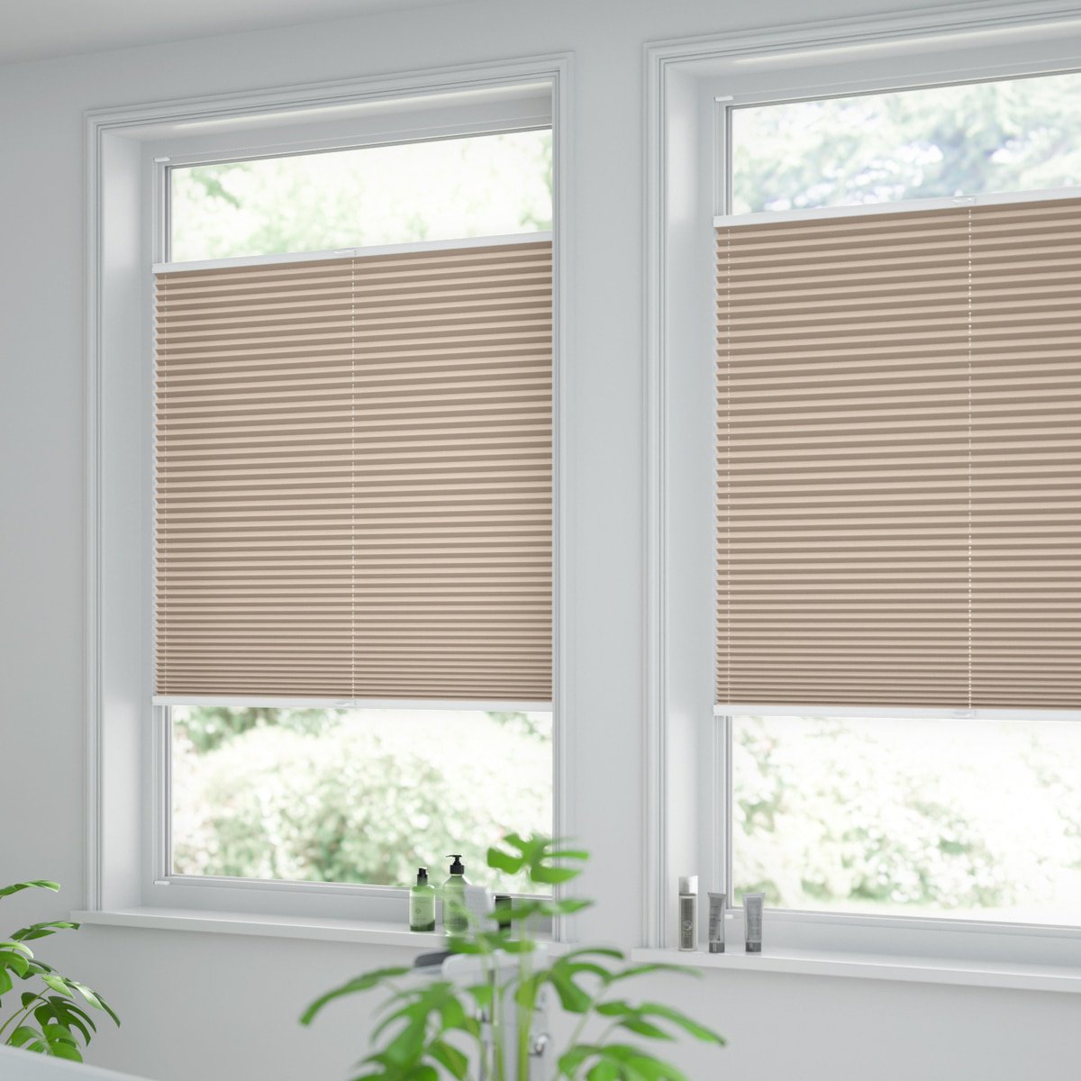 - nach mit 100% Plissee Sonnenschutz Online-Shop Fenster maßgefertigtes - für in blickdichtes | Maß Pergament-Optik Beige-Braun Crush-Effekt