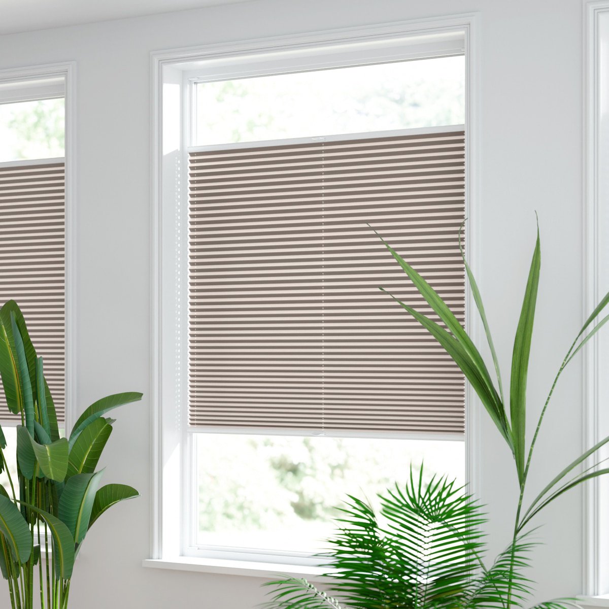Maß Plissee für Baumwoll-Optik Greige in Sonnenschutz auf Fenster | - Online-Shop Halbtransparentes - nach feiner Maß matter,