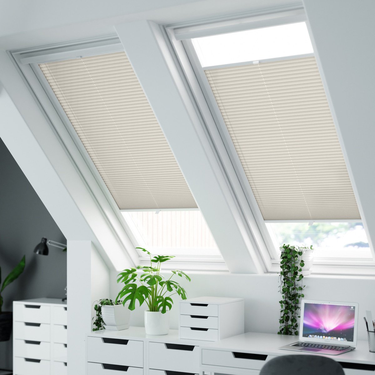mit Sonnenschutz weiß Maß auf für Struktur, Creme-Weiß - nach Rückseite Verdunkelungsplissee - Online-Shop | Maß Fenster