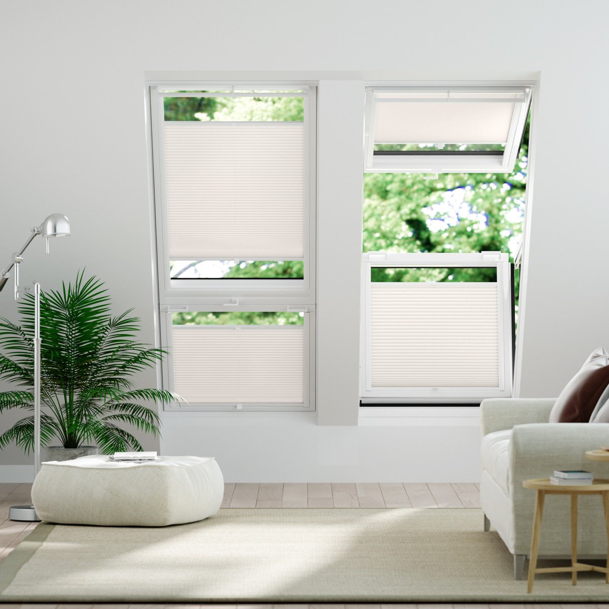 100% blickdichtes Plissee nach Maß mit Struktur, leicht glänzend,  \'Reflect\'-Rückseite - Weiß | Sonnenschutz für Fenster nach Maß - Online-Shop