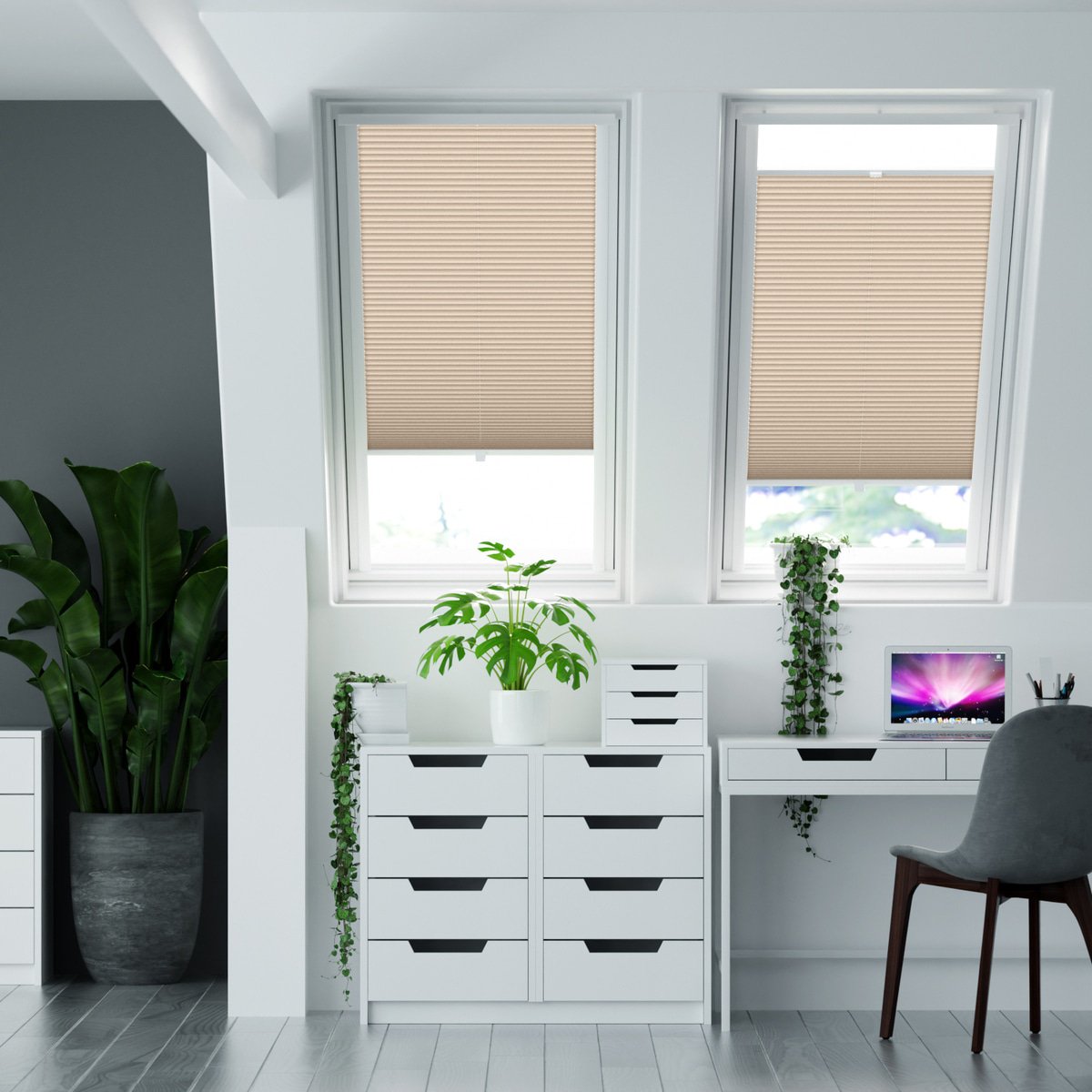 100% blickdichtes Plissee nach Maß mit Struktur, leicht glänzend,  \'Reflect\'-Rückseite - Creme-Weiß | Sonnenschutz für Fenster nach Maß -  Online-Shop