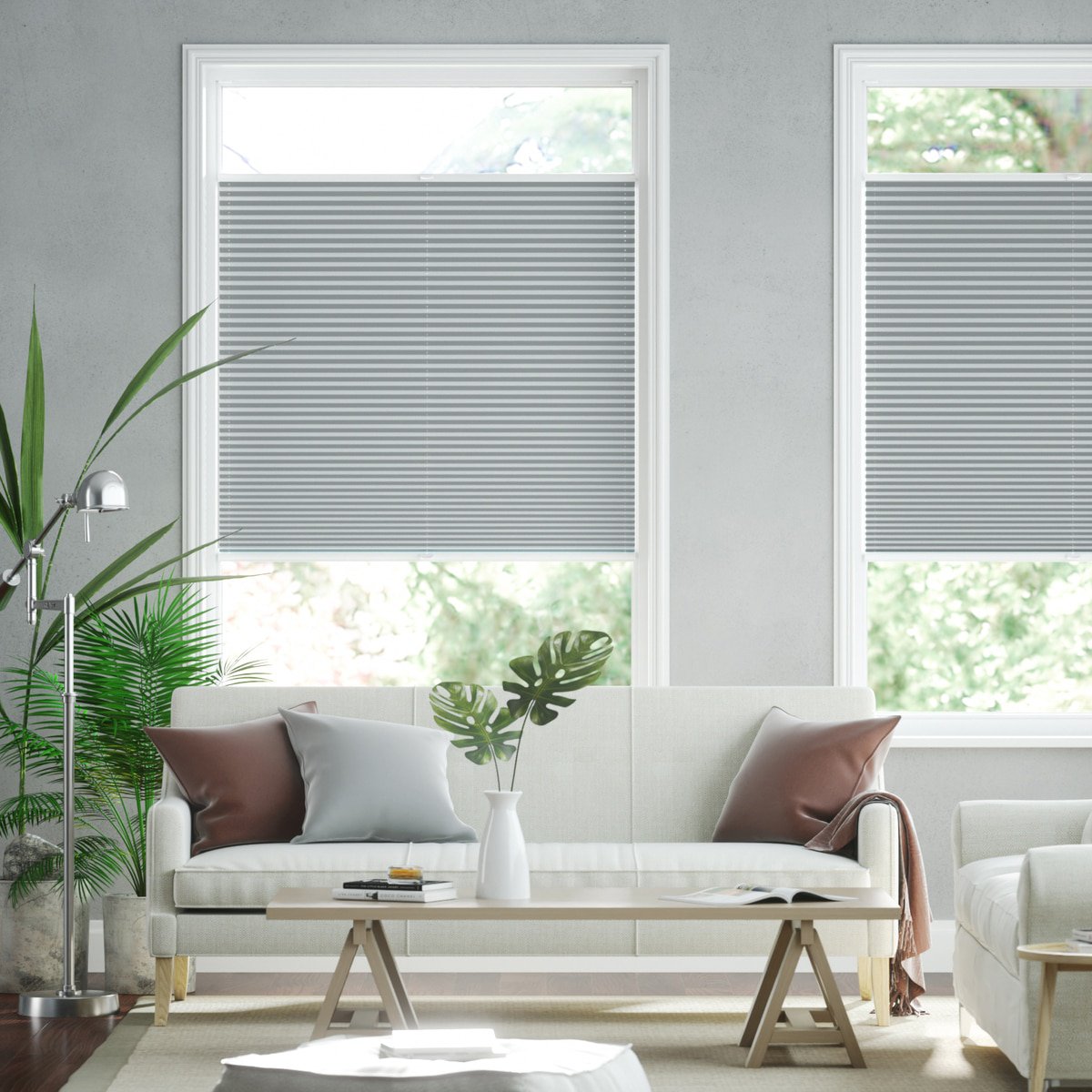 blickdichtes Plissee nach Maß mit Fenster Taft-Oberfläche, Online-Shop Maß | Sonnenschutz - nach Silbergrau für glänzend - leicht