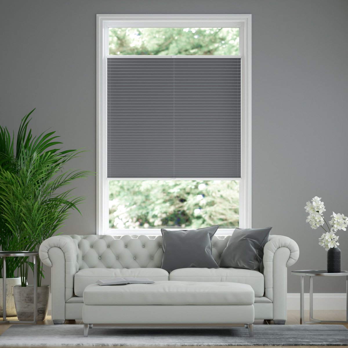 starker Maß Fenster mit - Plissee | für Halbtransparentes - Dunkelgrau nach Leinen-Struktur Sonnenschutz Online-Shop