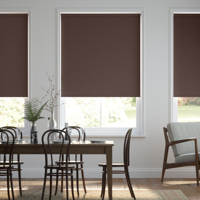 Jaloustore Blickdichtes Rollo auf Maß in matter Leinwand-Struktur, Rückseite farbig angepasst Schokobraun - Bild 0
