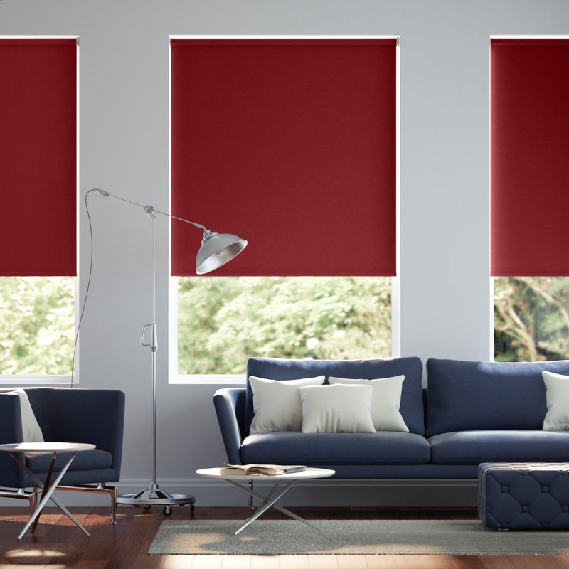Jaloustore Blickdichtes Rollo auf Maß in matter Leinwand-Struktur, Rückseite farbig angepasst Dunkelrot - Bild 0