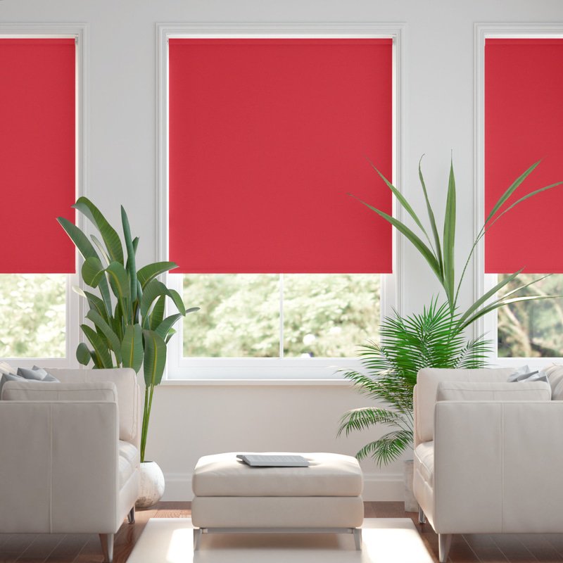 Jaloustore Blickdichtes Rollo auf Maß in matter Leinwand-Struktur, Rückseite farbig angepasst Korallrot - Bild 0