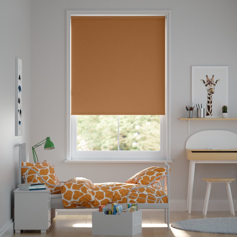 Jaloustore Blickdichtes Rollo auf Maß in matter Leinwand-Struktur, Rückseite farbig angepasst Cognac - Bild 0