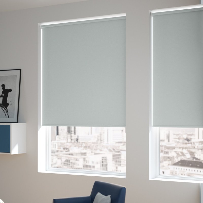 Jaloustore Blickdichtes Rollo auf Maß in matter Leinwand-Struktur, Rückseite farbig angepasst Pastell-Blau - Bild 1