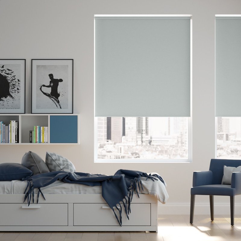 Jaloustore Blickdichtes Rollo auf Maß in matter Leinwand-Struktur, Rückseite farbig angepasst Pastell-Blau - Bild 0