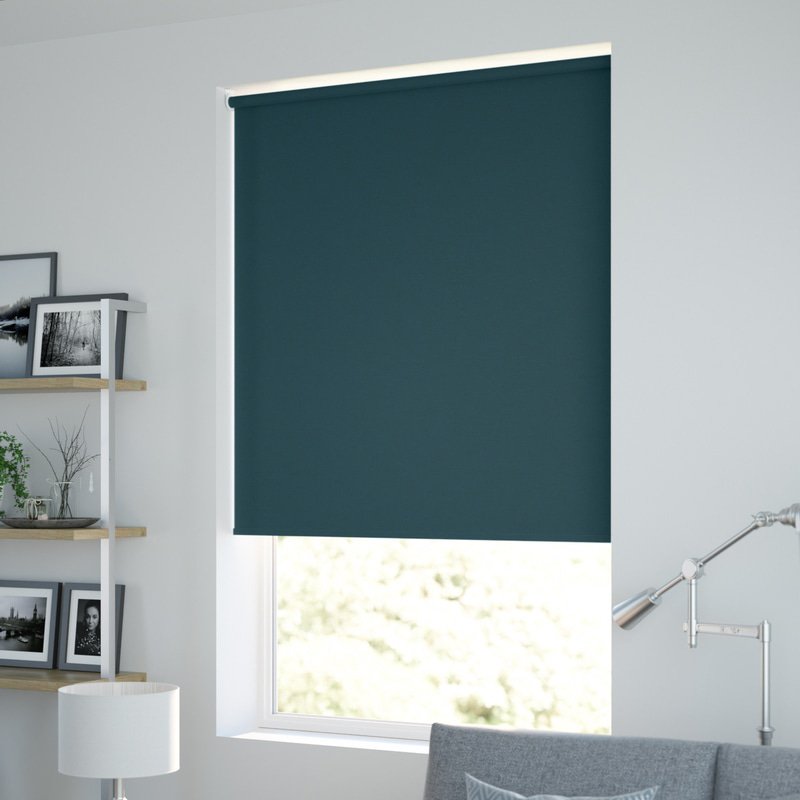 Jaloustore Blickdichtes Rollo auf Maß in matter Leinwand-Struktur, Rückseite farbig angepasst Petrolblau - Bild 1
