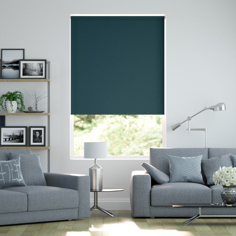 Jaloustore Blickdichtes Rollo auf Maß in matter Leinwand-Struktur, Rückseite farbig angepasst Petrolblau - Bild 0