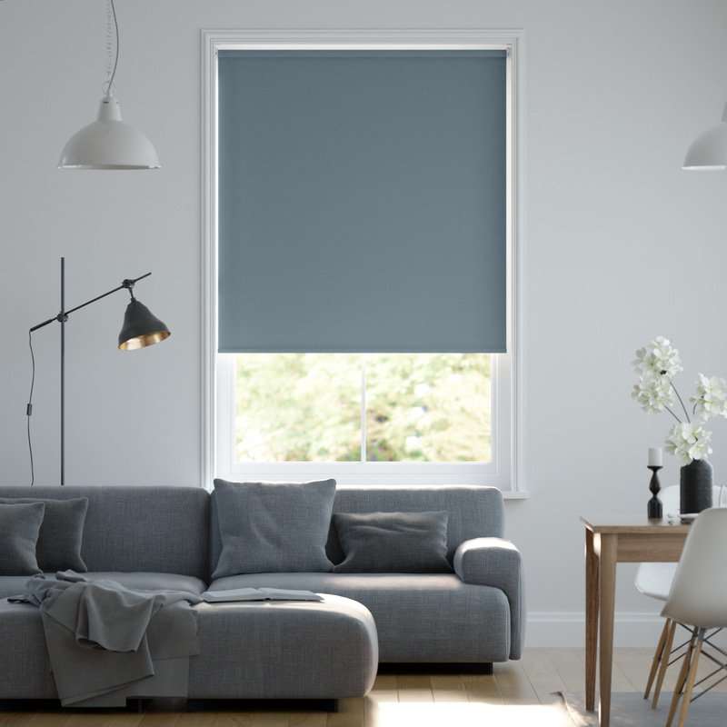 Jaloustore Blickdichtes Rollo auf Maß in matter Leinwand-Struktur, Rückseite farbig angepasst Graublau - Bild 0