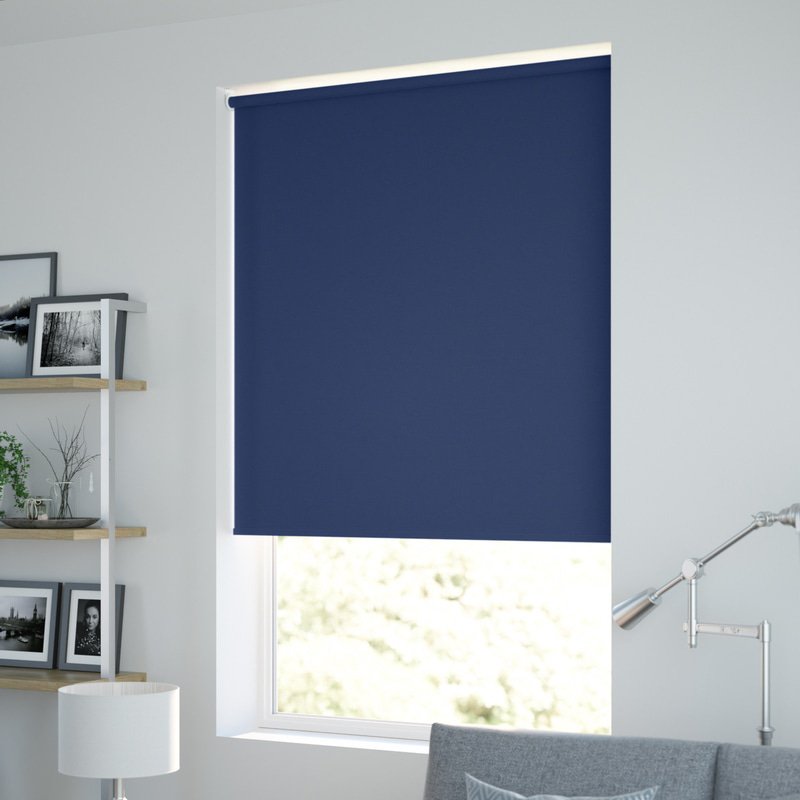 Jaloustore Blickdichtes Rollo auf Maß in matter Leinwand-Struktur, Rückseite farbig angepasst Enzianblau - Bild 1