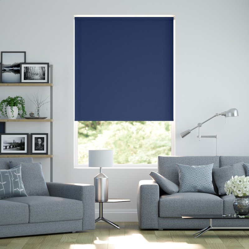 Jaloustore Blickdichtes Rollo auf Maß in matter Leinwand-Struktur, Rückseite farbig angepasst Enzianblau - Bild 0