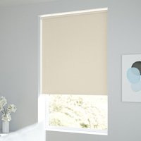 Jaloustore Verdunkelungsrollo auf Maß in matter Leinwand-Optik, Rückseite weiß Naturbeige - Vorschau 1