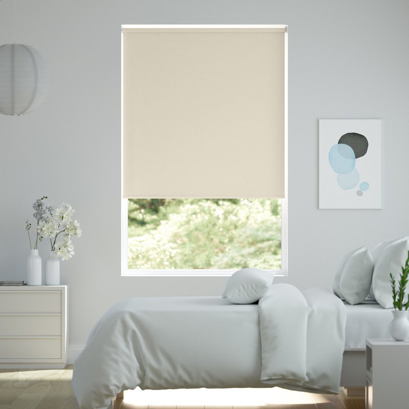 Jaloustore Verdunkelungsrollo auf Maß in matter Leinwand-Optik, Rückseite weiß Naturbeige - Bild 0