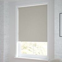 Jaloustore Verdunkelungsrollo auf Maß in matter Leinwand-Optik, Rückseite weiß Beigegrau - Vorschau 1