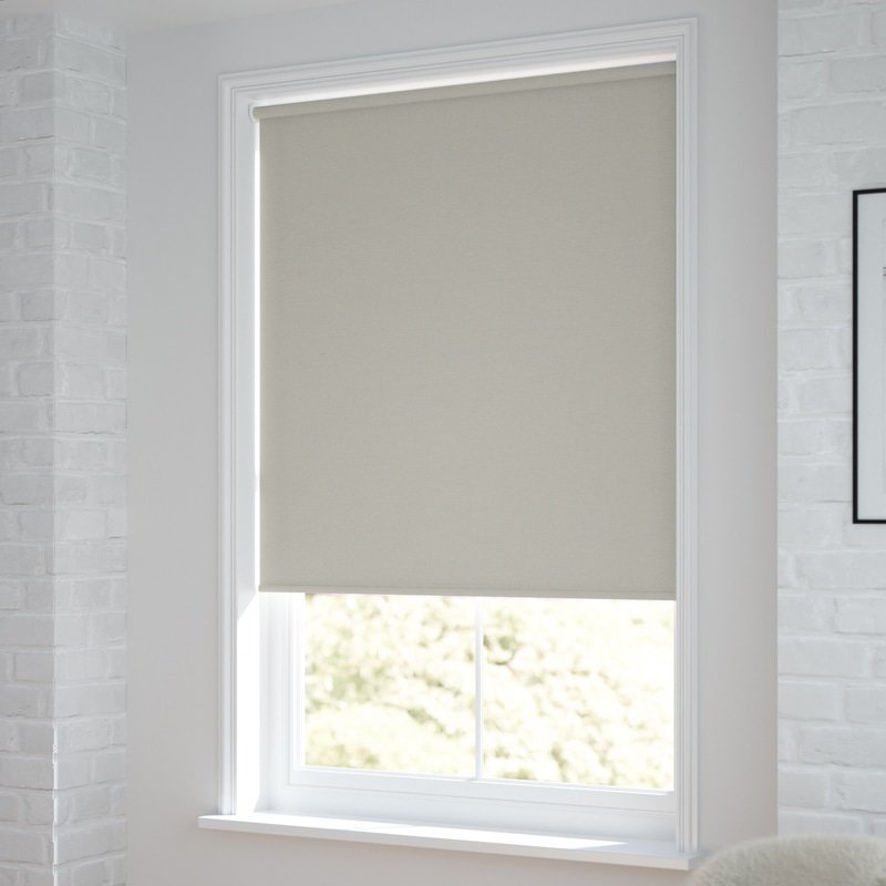 Jaloustore Verdunkelungsrollo auf Maß in matter Leinwand-Optik, Rückseite weiß Beigegrau - Bild 1