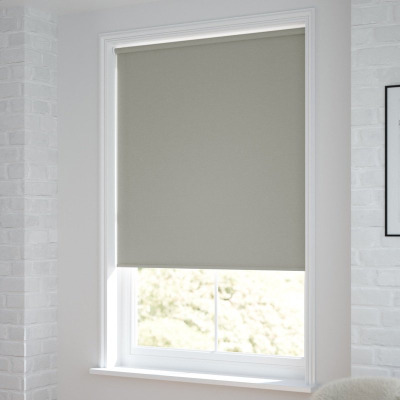 Jaloustore Verdunkelungsrollo auf Maß in matter Leinwand-Optik, Rückseite weiß Sandgrau - Bild 1