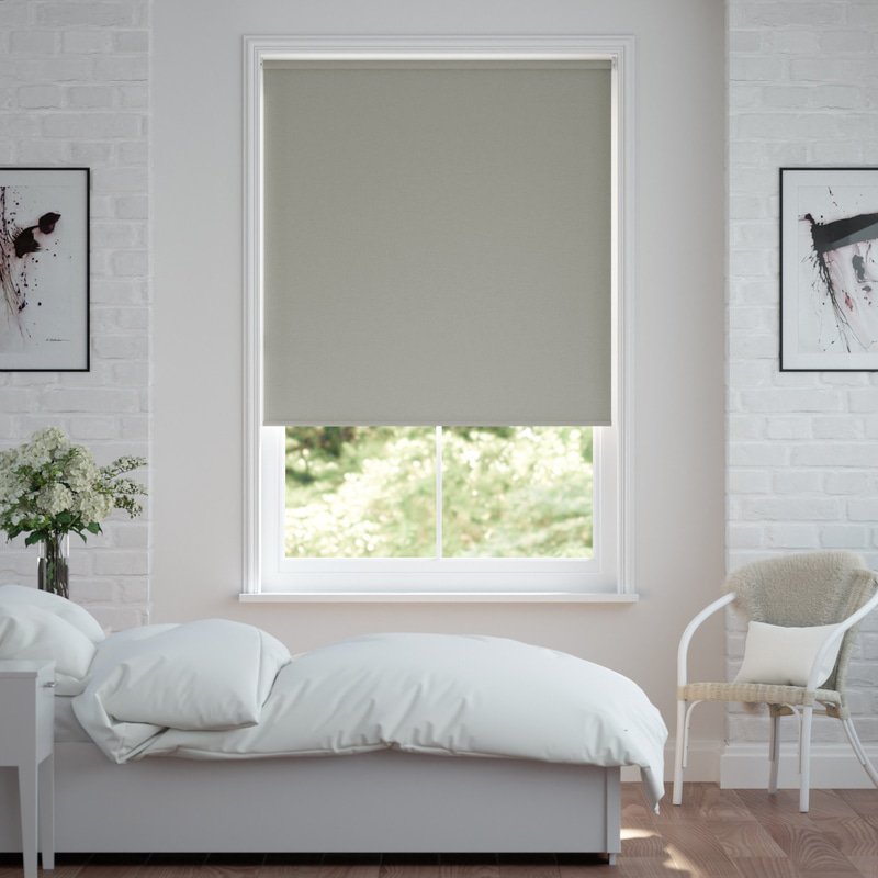 Jaloustore Verdunkelungsrollo auf Maß in matter Leinwand-Optik, Rückseite weiß Sandgrau - Bild 0