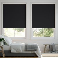 Jaloustore Verdunkelungsrollo auf Maß in matter Leinwand-Optik, Rückseite weiß Schwarz - Vorschau 0