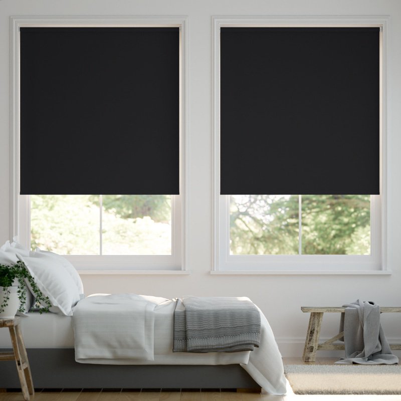 Jaloustore Verdunkelungsrollo auf Maß in matter Leinwand-Optik, Rückseite weiß Schwarz - Bild 0