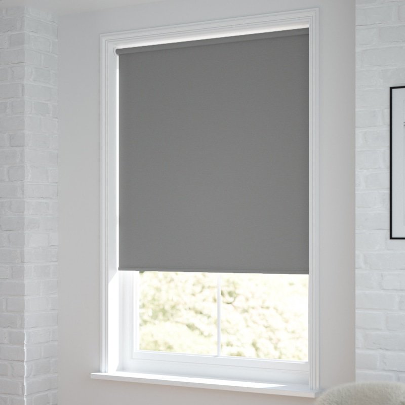 Jaloustore Verdunkelungsrollo auf Maß in matter Leinwand-Optik, Rückseite weiß Silbergrau - Bild 1