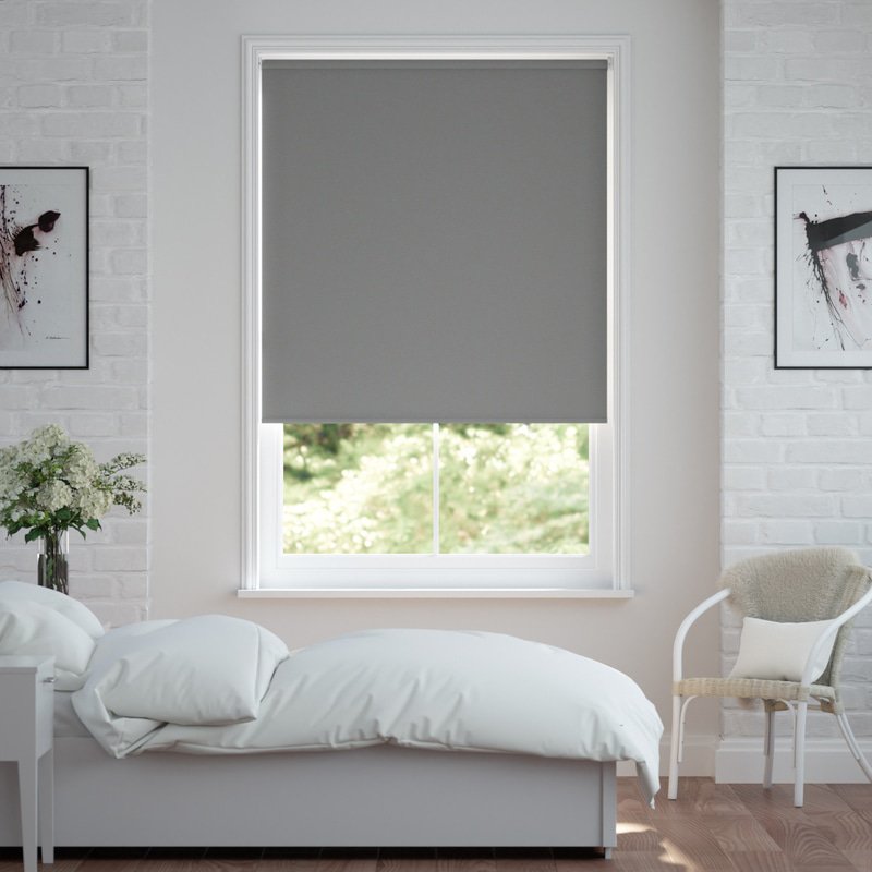 Jaloustore Verdunkelungsrollo auf Maß in matter Leinwand-Optik, Rückseite weiß Silbergrau - Bild 0