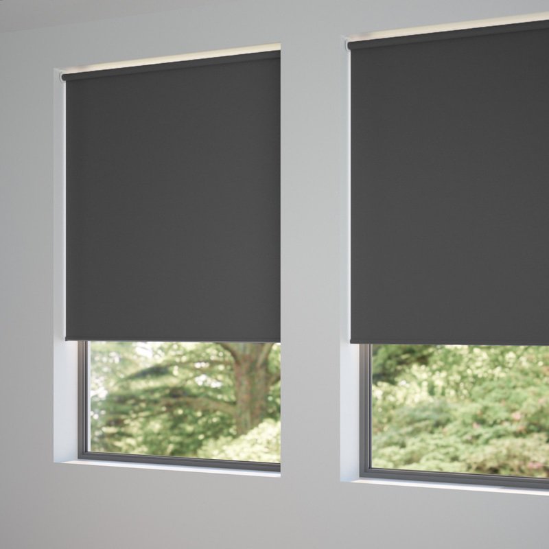 Jaloustore Verdunkelungsrollo auf Maß in matter Leinwand-Optik, Rückseite farbig angepasst Dunkelgrau - Bild 1