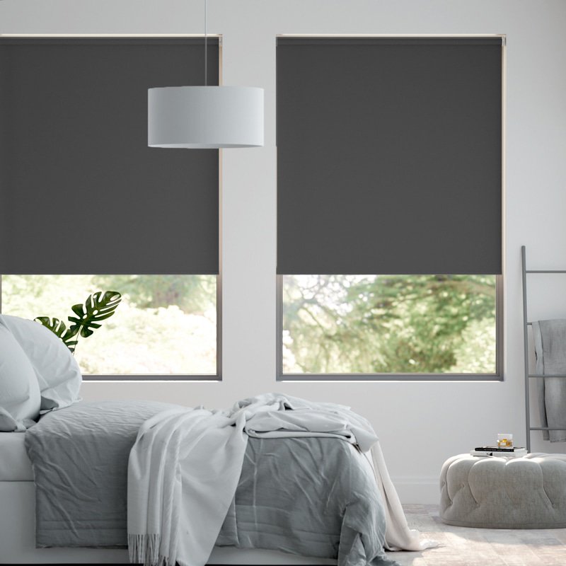 Jaloustore Verdunkelungsrollo auf Maß in matter Leinwand-Optik, Rückseite farbig angepasst Dunkelgrau - Bild 0