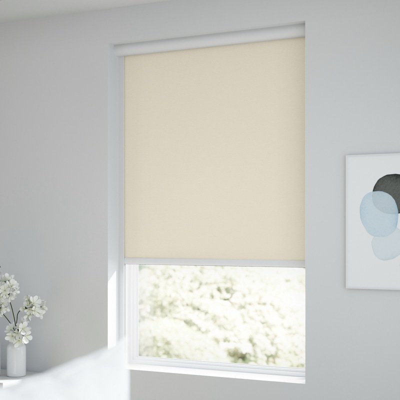 Jaloustore Verdunkelungsrollo auf Maß in matter Leinwand-Optik, Rückseite weiß Naturbeige - Bild 1