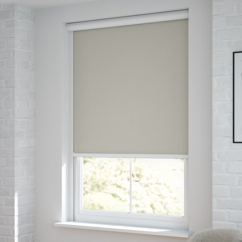 Jaloustore Verdunkelungsrollo auf Maß in matter Leinwand-Optik, Rückseite weiß Beigegrau - Bild 1