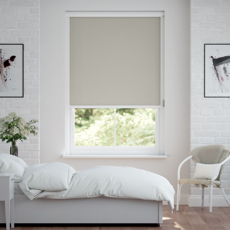 Jaloustore Verdunkelungsrollo auf Maß in matter Leinwand-Optik, Rückseite weiß Beigegrau - Bild 0