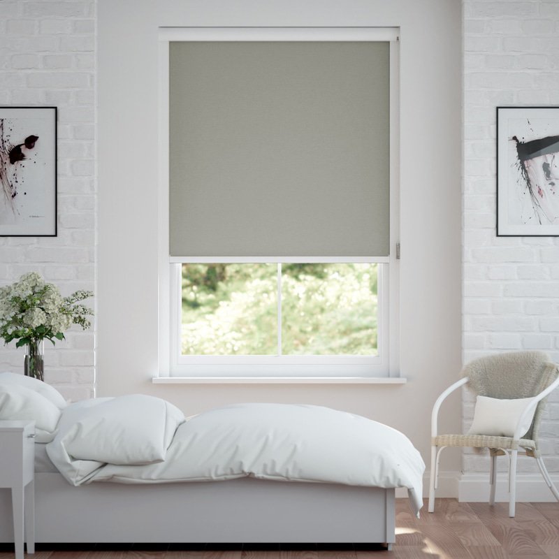 Jaloustore Verdunkelungsrollo auf Maß in matter Leinwand-Optik, Rückseite weiß Sandgrau - Bild 0