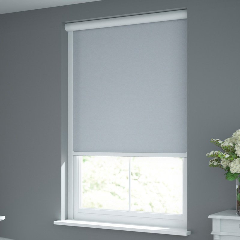 Jaloustore Verdunkelungsrollo auf Maß in matter Leinwand-Optik, Rückseite weiß Pastellblau - Bild 1