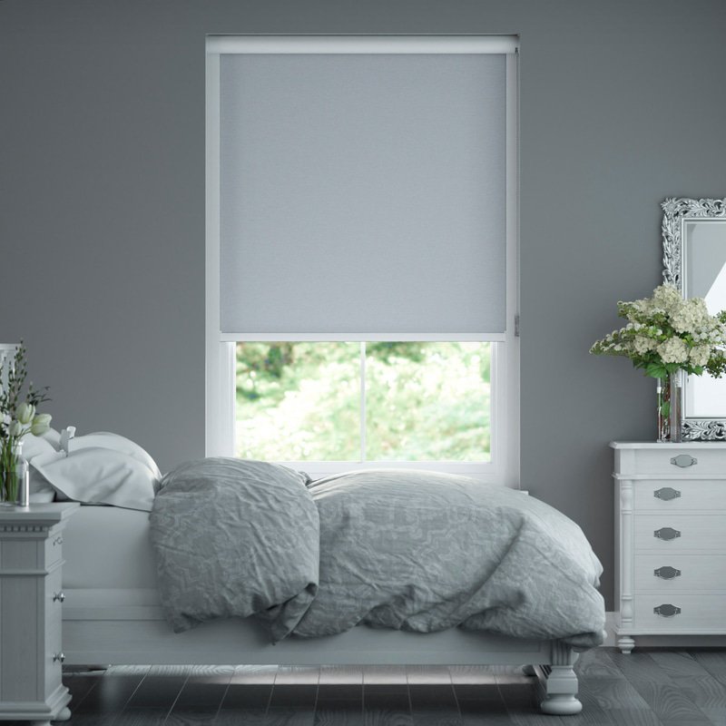 Jaloustore Verdunkelungsrollo auf Maß in matter Leinwand-Optik, Rückseite weiß Pastellblau - Bild 0