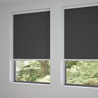 Jaloustore Verdunkelungsrollo auf Maß in matter Leinwand-Optik, Rückseite weiß Dunkelgrau - Vorschau 1