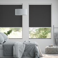 Jaloustore Verdunkelungsrollo auf Maß in matter Leinwand-Optik, Rückseite weiß Dunkelgrau - Vorschau 0