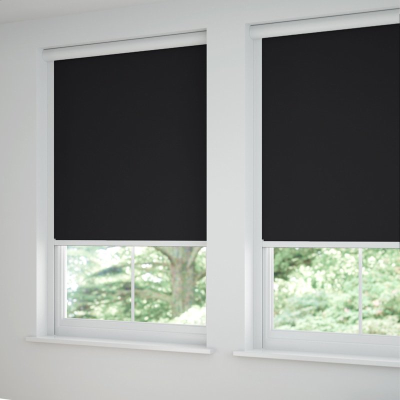 Jaloustore Verdunkelungsrollo auf Maß in matter Leinwand-Optik, Rückseite weiß Schwarz - Bild 1