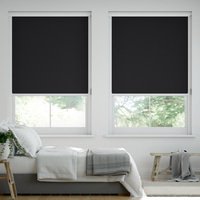 Jaloustore Verdunkelungsrollo auf Maß in matter Leinwand-Optik, Rückseite weiß Schwarz - Vorschau 0