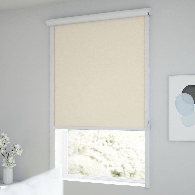 Jaloustore Verdunkelungsrollo auf Maß in matter Leinwand-Optik, Rückseite weiß Naturbeige - Bild 1