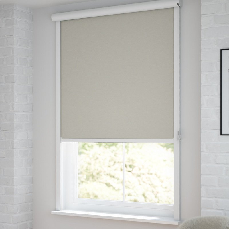 Jaloustore Verdunkelungsrollo auf Maß in matter Leinwand-Optik, Rückseite weiß Beigegrau - Bild 1