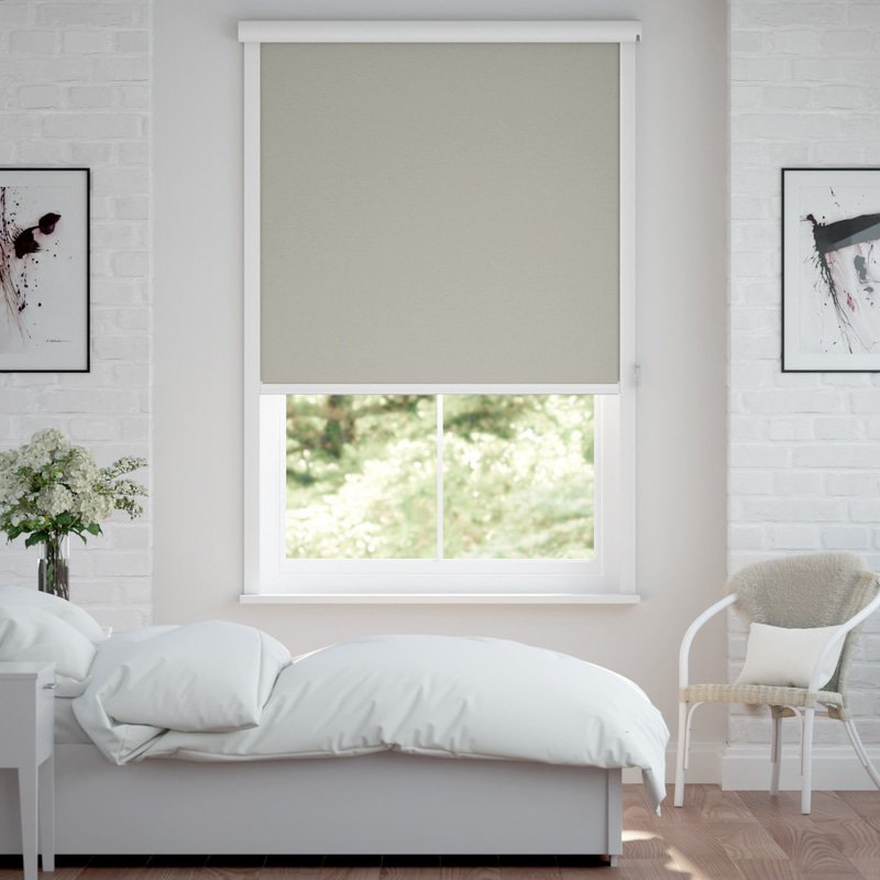 Jaloustore Verdunkelungsrollo auf Maß in matter Leinwand-Optik, Rückseite weiß Beigegrau - Bild 0