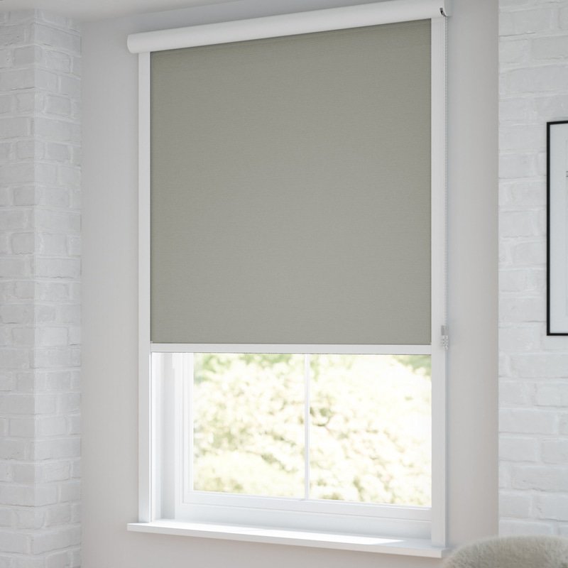 Jaloustore Verdunkelungsrollo auf Maß in matter Leinwand-Optik, Rückseite weiß Sandgrau - Bild 1