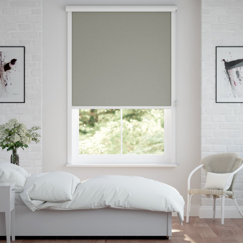 Jaloustore Verdunkelungsrollo auf Maß in matter Leinwand-Optik, Rückseite weiß Sandgrau - Bild 0