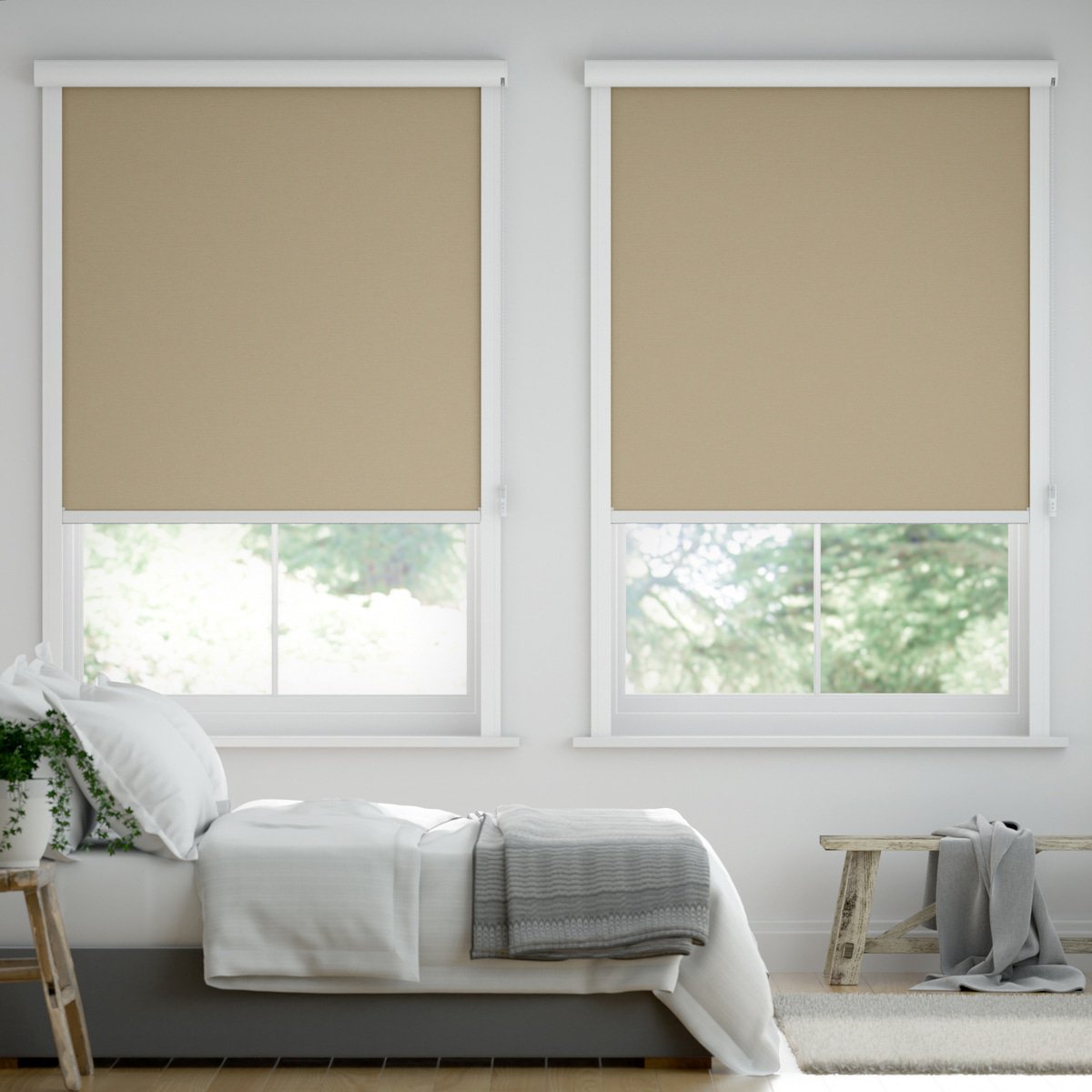- Dunkelbeige Rückseite matter Fenster weiß Maß nach Online-Shop Leinwand-Optik, | - auf in Maß für Sonnenschutz Verdunkelungsrollo